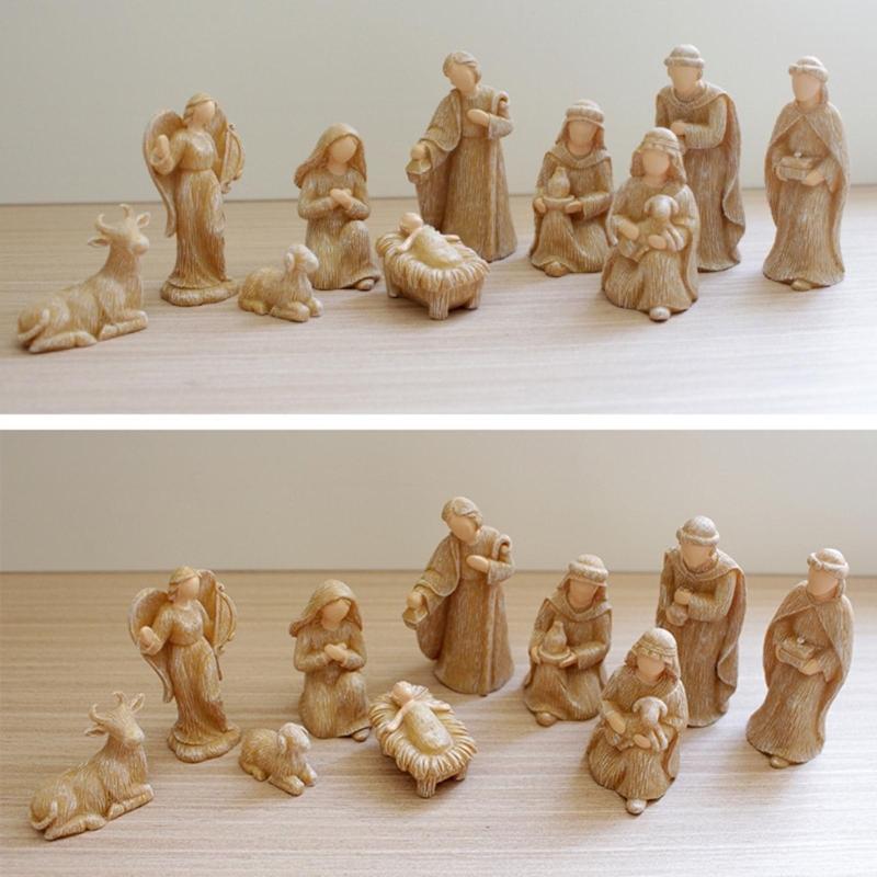 10 pz/set Scena Natività di Cristo Statuina Bambino Famiglia Mangiatoia Statuette Artigianato in Resina Miniature Ornamento Religioso Chiesa