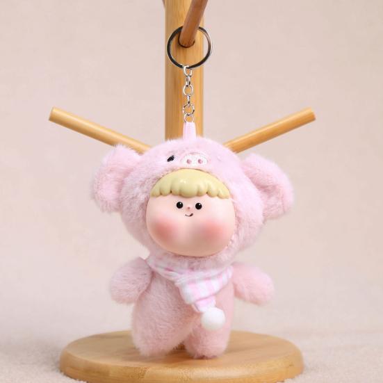 Pingente de Boneca Adorável Yousheng Chaveiro de Pelúcia Multifuncional com Fivela de Pendurar Formas de Animais Fofos Raposa Panda Rosto de Vinil Macio Amigo da Pele Presente