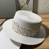 French Elegant Flat Brim Straw Hat for Women, Spring Summer Beach Sun Cap, Wide Brim UV Protection, Face Slimming Vacation Hat