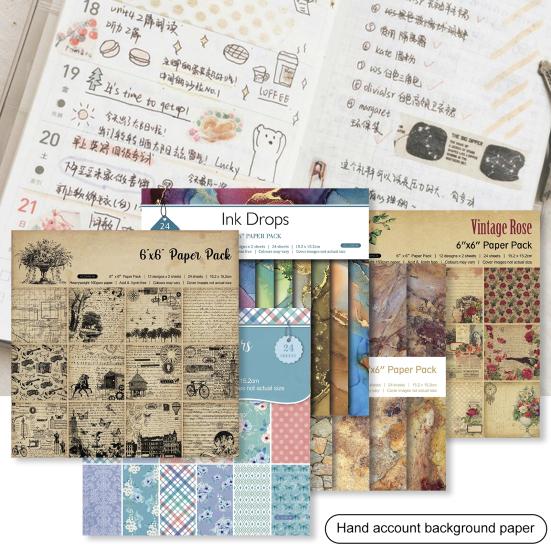 24Pcs/Set Scrapbook Paper DIY Retro Vintage Flower Print Design Background Paper for Greeting Cards