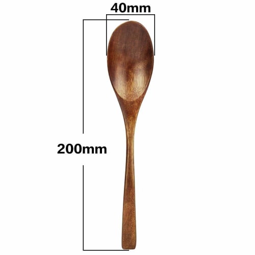 YFWOOD 5-Piece Set of 20cm Natural Wood Spoons with Genuine Lacquer Finish, Dinner Spoons with Medium-Long Handles, Wood Cutlery for Soup, Curry, and