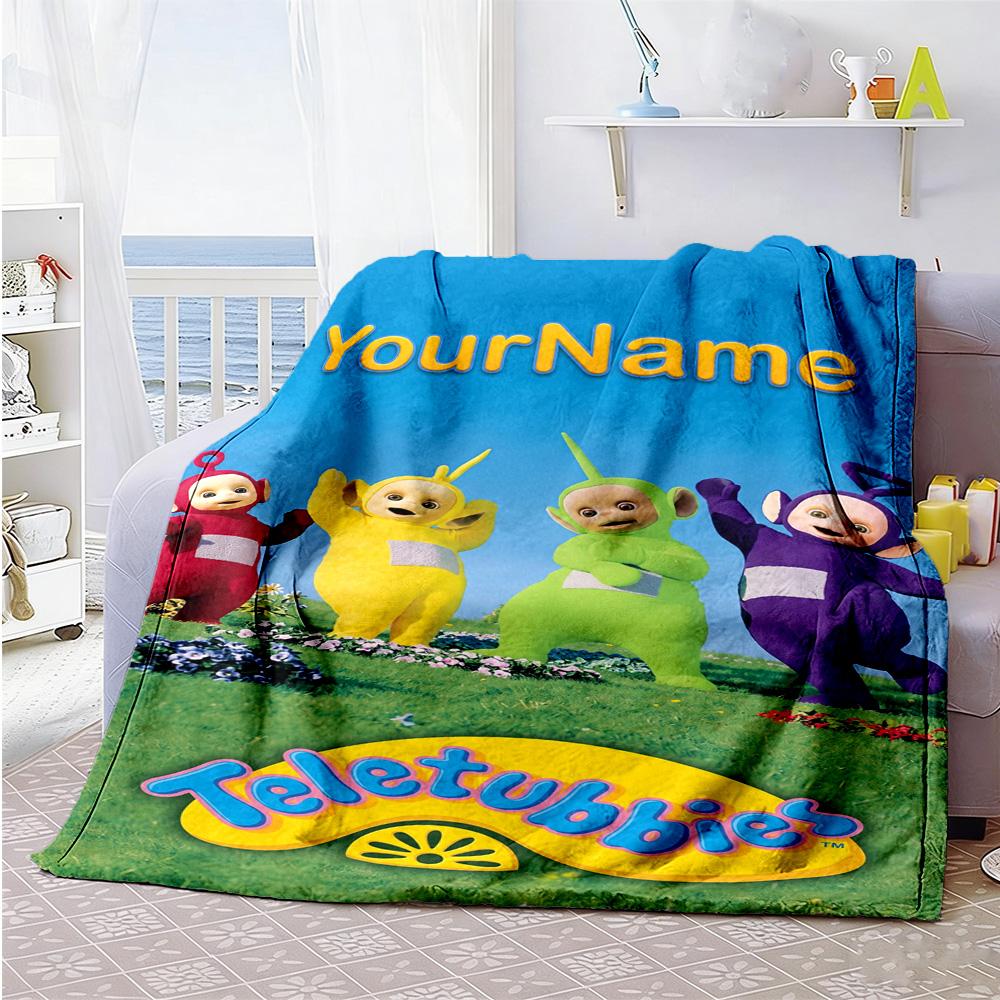 Teletubbies Personalized Name Blanket Lightweight Customizable Blanket Warmthful Decor for Bed Nap Chair Office Chair All-Season Use