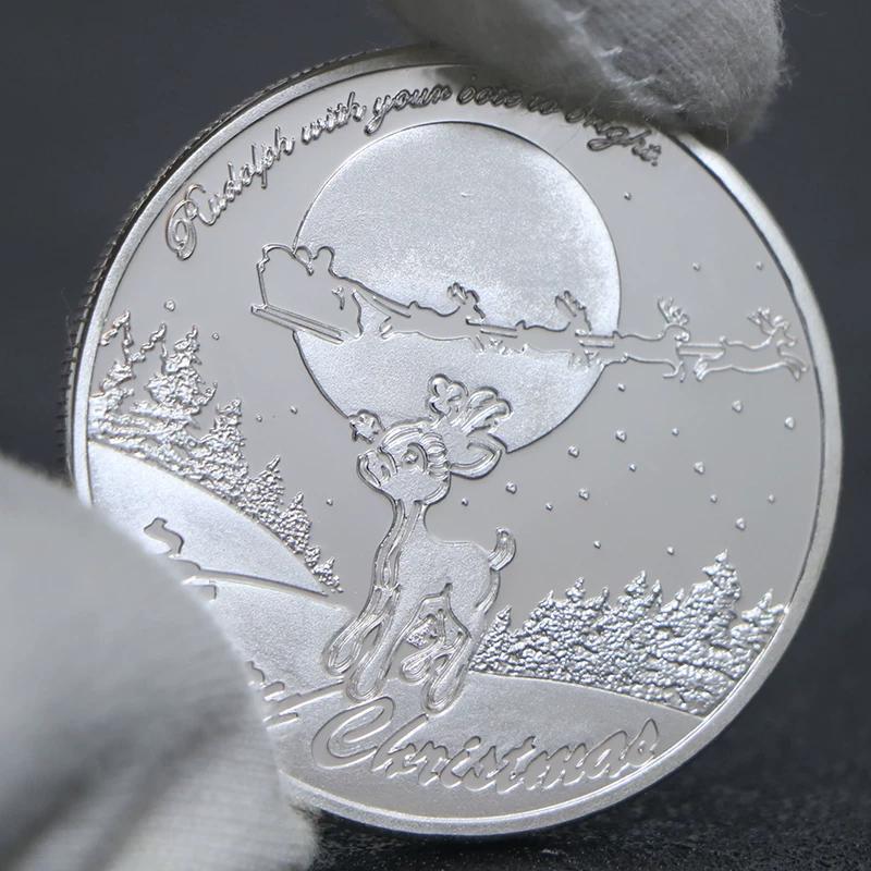 Christmas Princess Silver Plated Commemorative Coin Colored Relief Commemorative Medal Christmas Christmas Bobsleigh Colored Coin