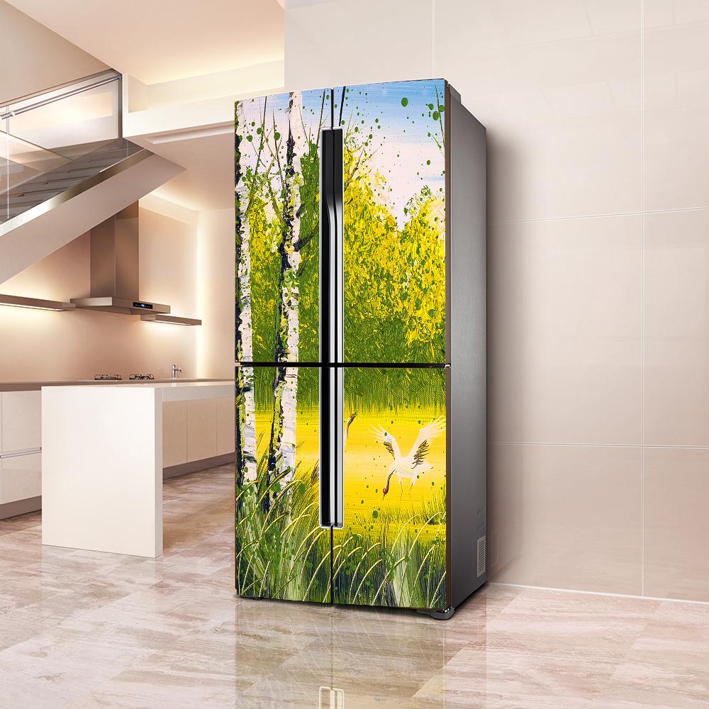Refrigerator Wallpaper Vinyl Sticker Self-adhesive Fridge Door Cover Decal Landscape Flower Cat Cartoon Art Mural Kitchen Wardrobe Renovation Poster