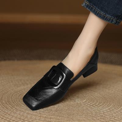Damenschuhe Retro Handgefertigt Leder Freizeitschuhe Quadratische Zehenpartie Flacher Ausschnitt Einzelne Schuhe Damen Leder Loafer Zapatos Mujer
