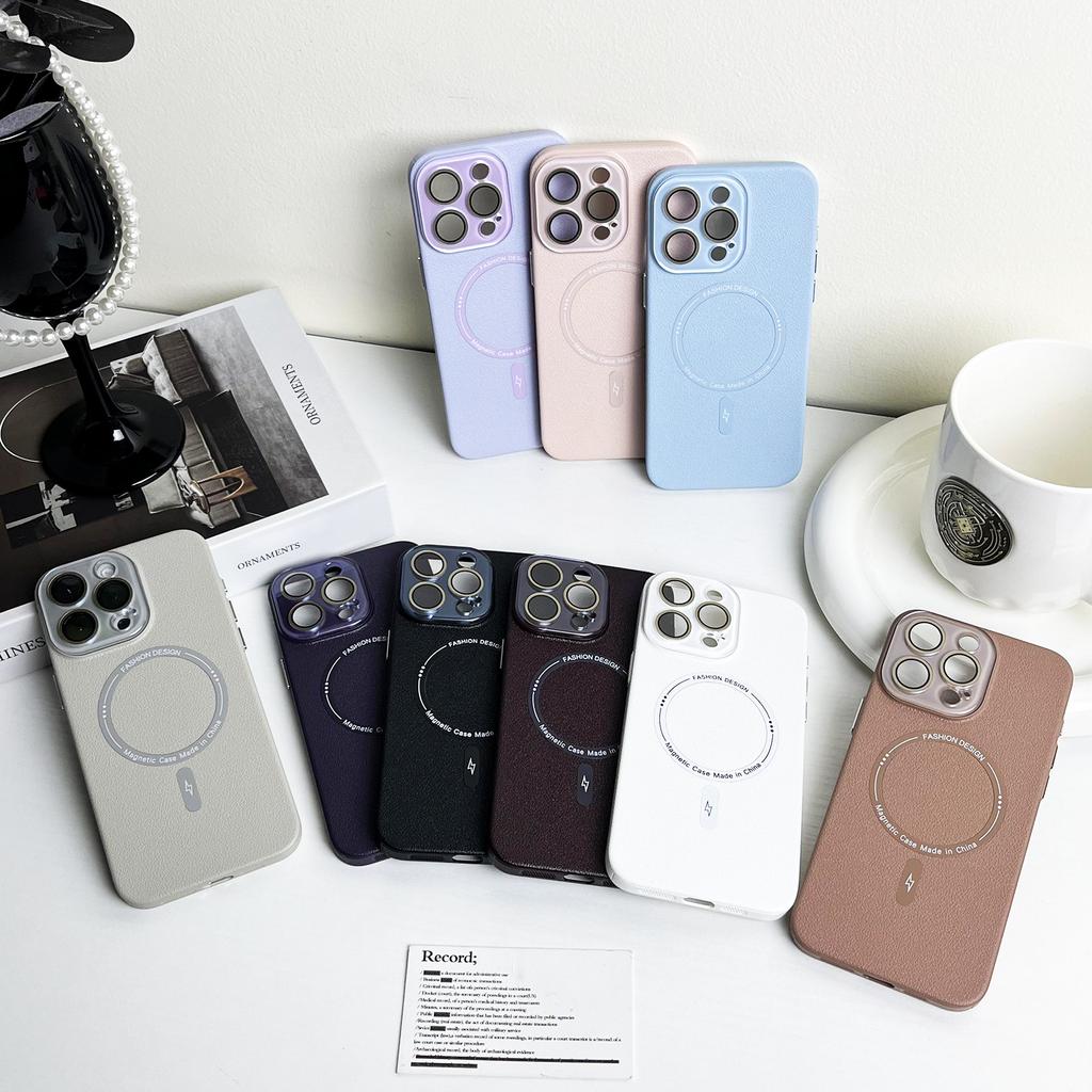 Lychee Leather Pattern Suitable for Apple 15 Mobile Phone Case IPhone 14promax Magnetic 13 Crystal Lens Full-inclusive Anti-fall