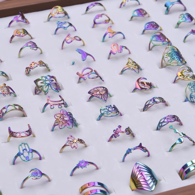 Großhandel Regenbogen/Silber/Gold Farbe 100% Edelstahl Offen Verstellbare Ringe Für Damen Herren Accessoires Vintage Finger Schmuck