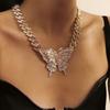 Meier Full Diamond Cuban Clasp Chain Necklace - Punk Exaggerated Diamond Butterfly Pendant