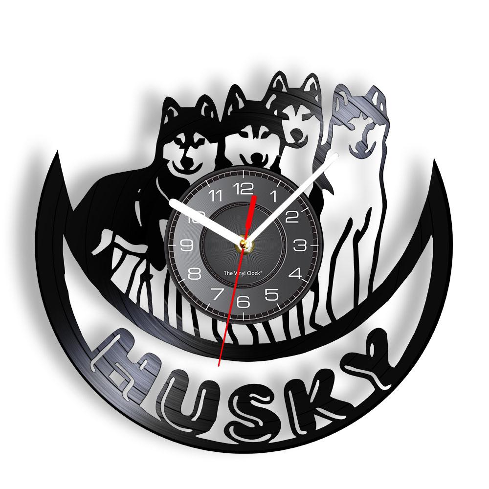 Siberian Husky Vinyl Record Wall Clock Silent Non Ticking Dog Paw Pet Shop Vintage Art Decor Dog Breed Husky Dog Owner Gift Idea
