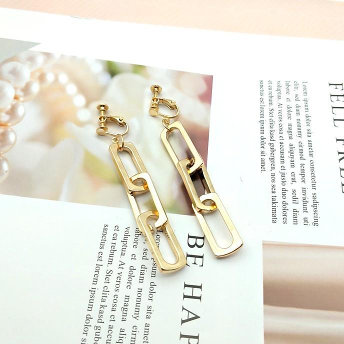Exaggerated Metallic Style Chain Long Earrings Fashionable Earrings Ear Clips for Women