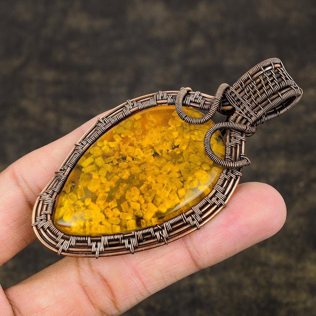 Natural Baltic Amber Gemstone Handmade Copper Wire Wrap Pendant 3.39 A4n62
