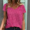 Women Print V Neck Short Sleeve Casual Loose Tunic Tops