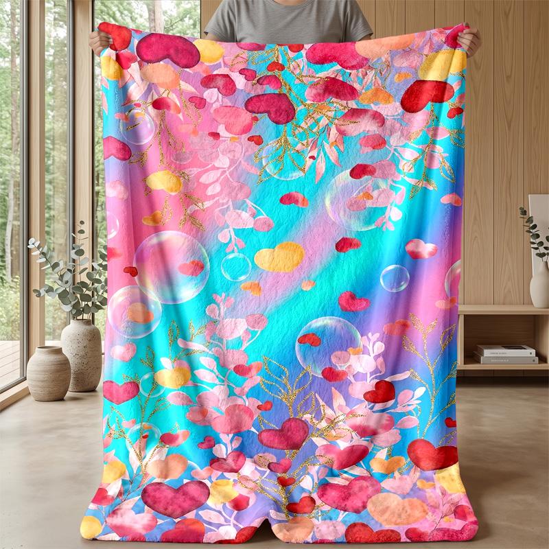 Red and Pink Floral Pattern Theme blanket Lightweight Warm Flannel Blanket Decorative Throw Blanket for Home Decoration