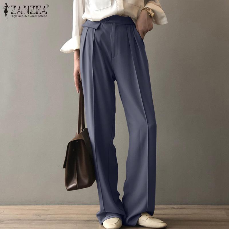 

ZANZEA Женщины Эластичная талия Длинные брюки Однотонный цвет Летние повседневные брюки Palazzo