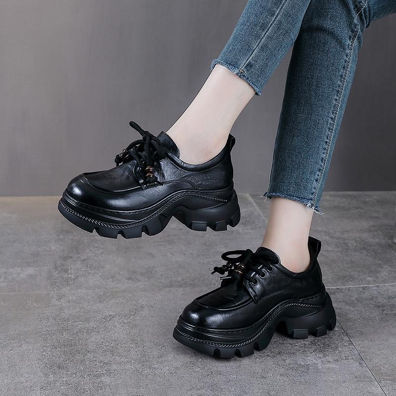 Retro Einzelschuh Damen Dicke Sohle Lässige Loafer Frühling und Herbst Neue Britische Stil Leder Schuhe