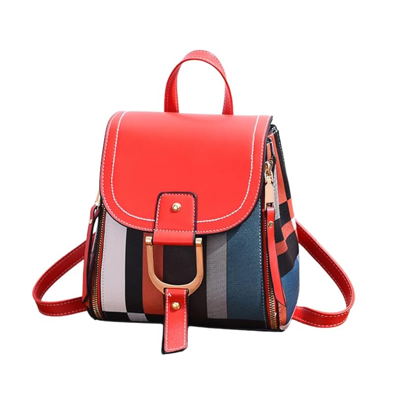 

backpack ladies Smaller 2way check mini bag shoulder bag Crossbody daypack lightweight grid pattern convertible (red)