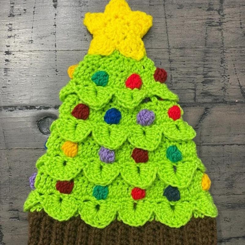 Knitted Christmas Tree Hat Keeping Warm Head Hat Decorations Supplies for Holiday Birthday New Year Party Decorations
