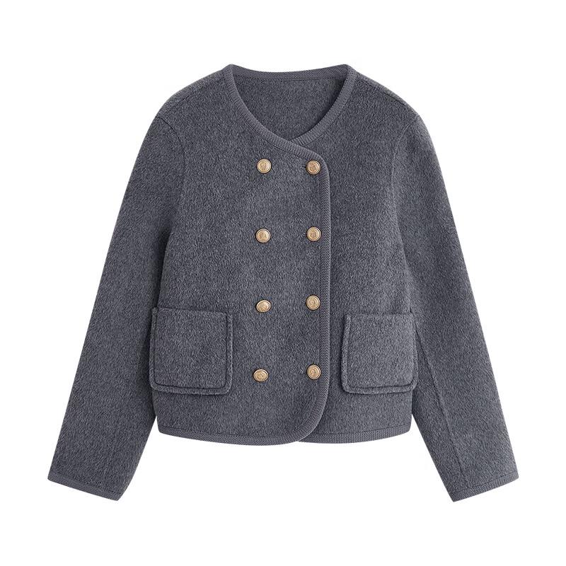 Chuyu Women's Light Luxury Double-Breasted Short Wool Coat