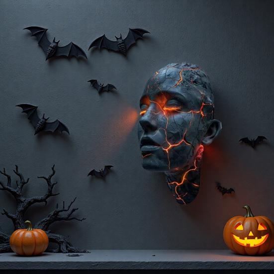Cracked Soul Wall Light Human Face LED Wall Sconce Artistic Shattered Effect Light-up Head Figurine for Office Living Room Gallery Decor