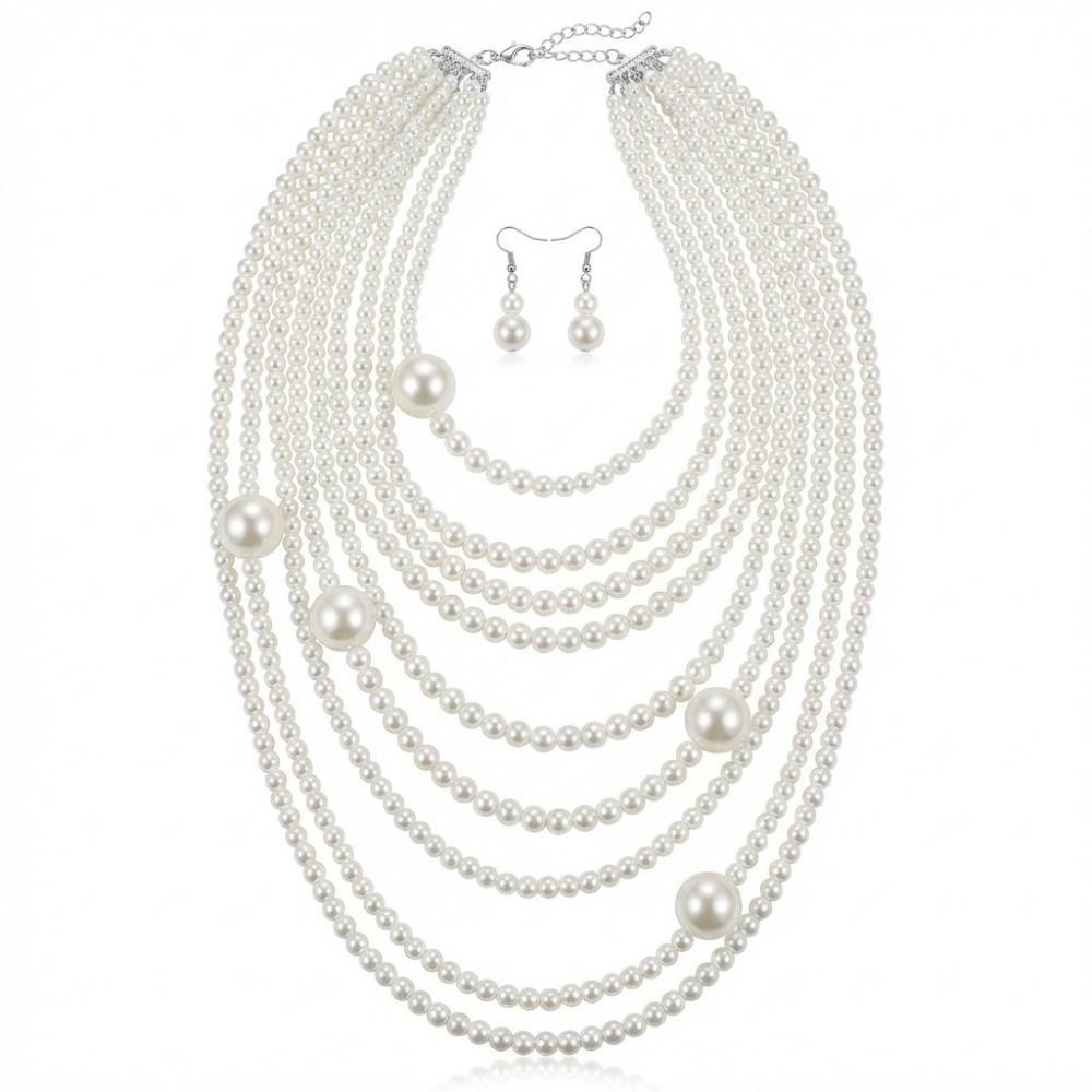 Mehrschichtige Imitationsperlenkette Elegante Mehrschichtige Halskette Perlenkette Partyzubehör