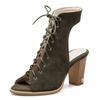 Brand Retro Women Sandals Flock Suede Peep Toe Chunky Heels 5cm Lace Up Big Size 48 49 50 Fashion Dating Female Shoes