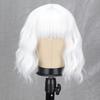 MISS WIG Women Fashion Short Wavy Wig with Bangs Synthetic Fiber Pure White Wavy Wig Cosplay Halloween Party Wear