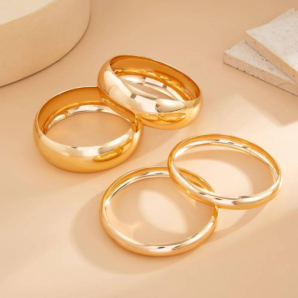 Ingemark Punk Glossy Metal Round Chunky Bangles for Women New Trend Hip Hop Gold Color Geometric Bracelet Set Grunge Jewelry Men