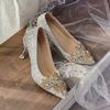 Wedding Shoes Women's Brides Bridesmaids Crystal Shoes Etiquette Wedding Sequins Fine Heels Rhinestones Women's High Heels