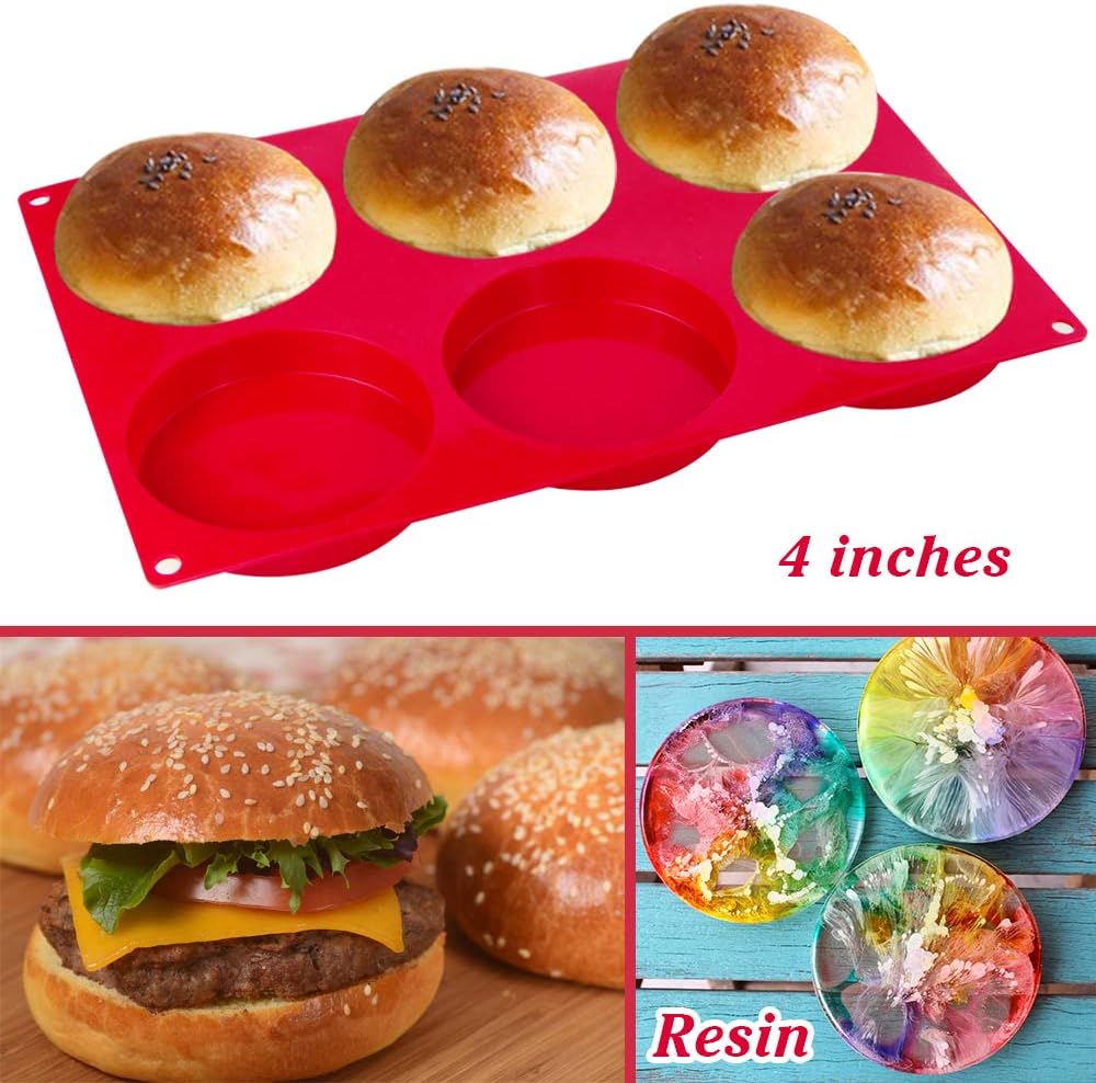 Silicone Round Baking Molds for 3 Inch and 4 Inch Round Disc Pan for Cake Muffin Top Bun, Custard, Tart, Resin Coaster, 6 Cavity