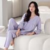 Women'S Pajamas With Chest Pads, Spring And Autumn Cotton Long-Sleeved Suits Can Be Worn Outside Pullover Loungewear