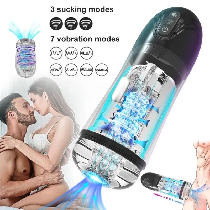 Transparentní výkonný sací mužský masturbátor Automatická vaginální masturbační sexuální hračky pro muže Zboží pro dospělé Elektrický masturbátor