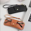 PU Leather Glasses Case Travel Sunglasses Holder With Wrist Strap Soft Pouch Unisex For Daily Use
