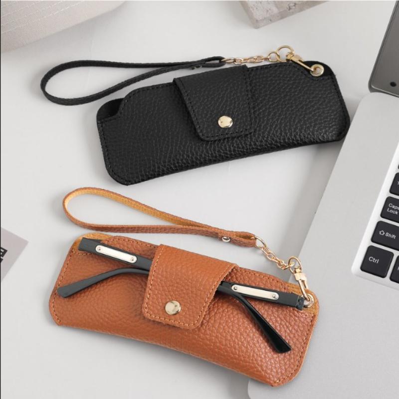 PU Leather Glasses Case Travel Sunglasses Holder With Wrist Strap Soft Pouch Unisex For Daily Use