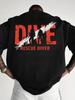 Dive Rescue Diver Distressed Silhouette Back Graphic T-Shirt Casual Loose Scuba Diving Theme Tee