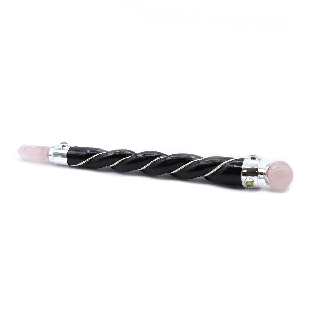 Rose Quartz Sphere Healing Wand With Silver