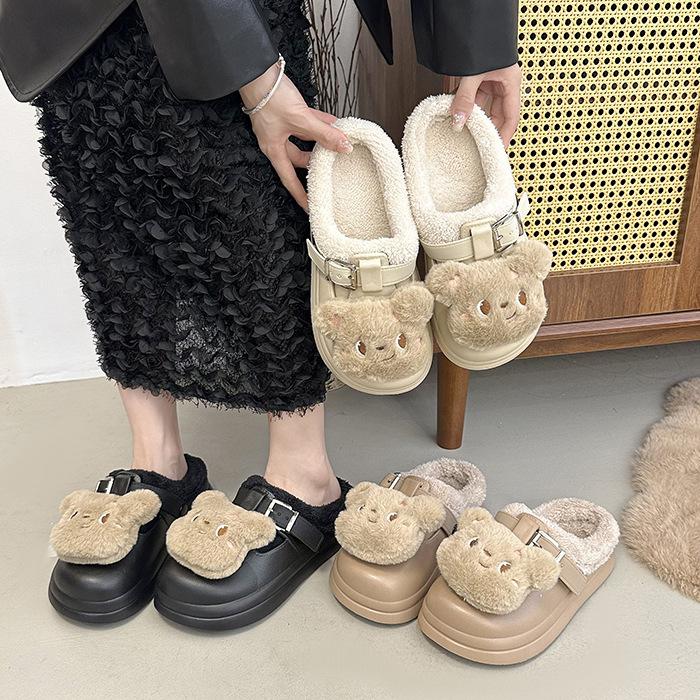 Women's Baotou plush slippers padded warm winter thick bottom heightened home slippers casual walking indoor shoes snow cotton slippers