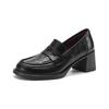 Krazing Pot Sheepskin Round Toe Thick Med Heels Spring Shoes Slip On Big Size 42 Loafers Women Platform Pumps