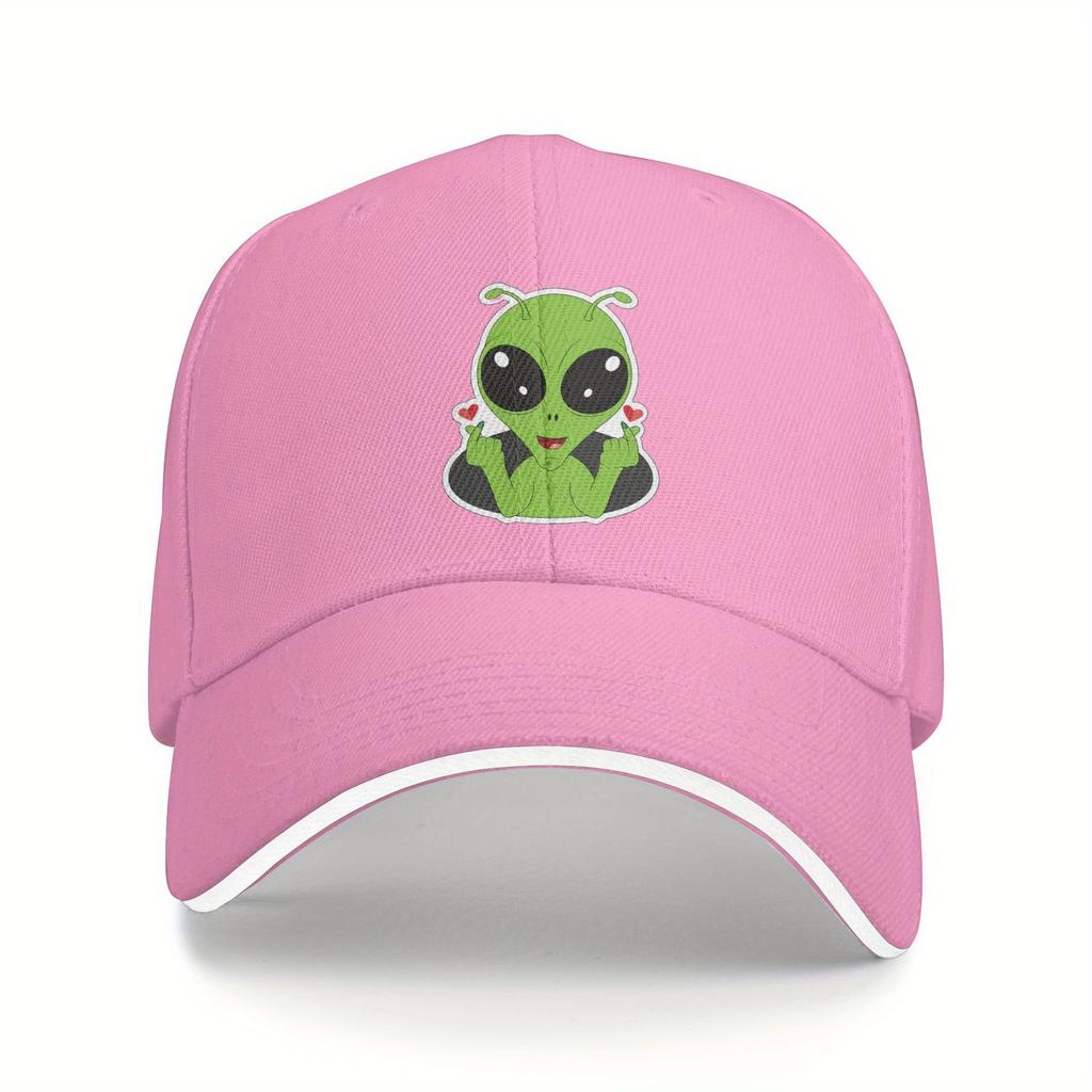 Cute Green Alien Meme Heart Kpop Lover Baseball Cap Polyester Casual Adjustable Unisex Adult