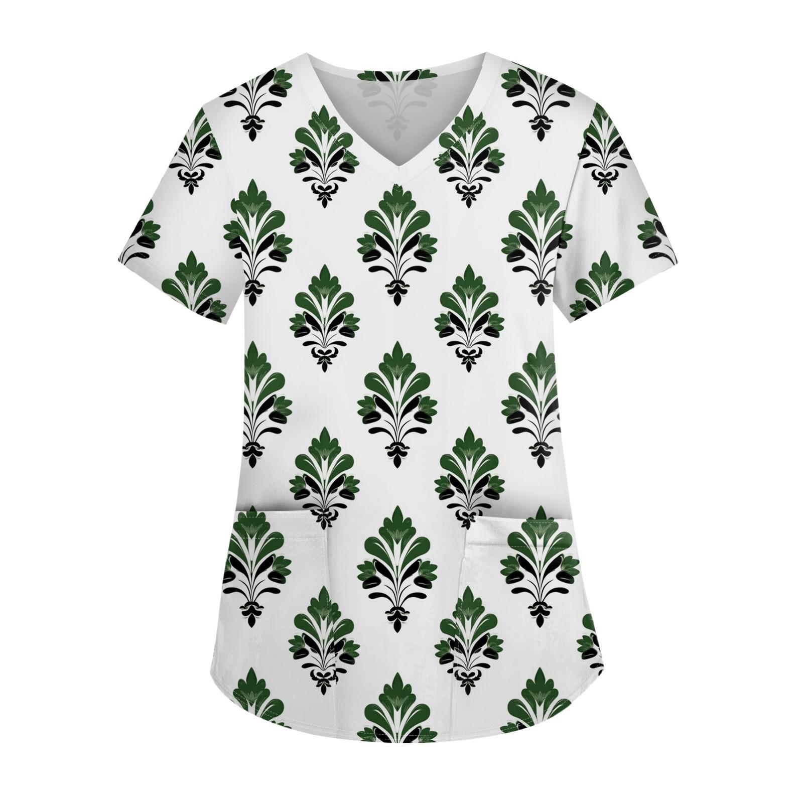 

Жіноча мода повсякденна з короткими рукавами на ґудзиках St. Топ з V-подібним вирізом і принтом до Дня Патрика XXXXXL зелений