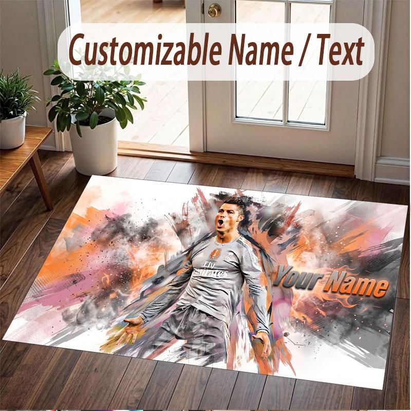 Benutzerdefinierter Teppich Cristiano Ronaldo Muster Druck Name Text Weicher Rutschfester Boden Teppich für Zuhause Innen Dekoration