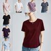Camiseta de Manga Corta de Algodón y Seda para Mujer con Diseño de Empalme para Estilo Urbano Casual