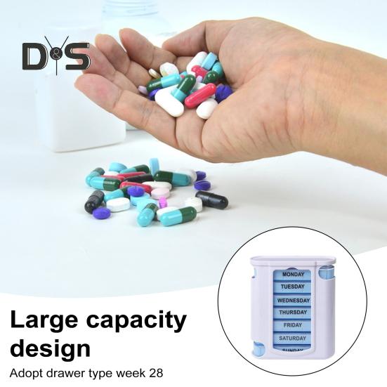 Pillendose, Medikamenten-Aufbewahrungsbox mit mehreren Fächern, BPA-frei, wasserdicht, feuchtigkeitsbeständig, wöchentliche Pillenbox