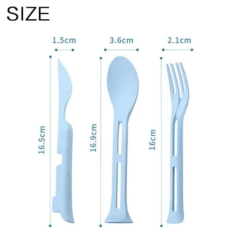 3-piece Portable Cutlery Set with Detachable Wheat Straw, Suitable for Travel, Picnics, Camping.