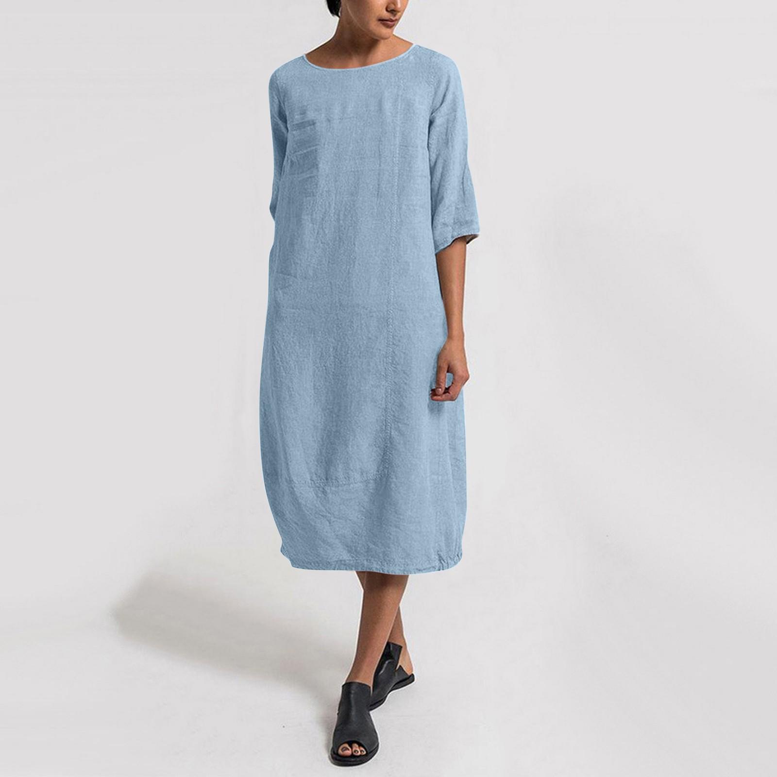 

Женское повседневное свободное платье из хлопка и льна со средним рукавом и круглым вырезом большого размера XXXXXL