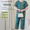 Stylish Ice Silk Two-Piece Summer Set for Middle-Aged Women: Loose, Casual Short Sleeve Suit