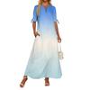 Ladies Casual Fashion Temperament Elegant Waist Gradient Color Print Long Dress
