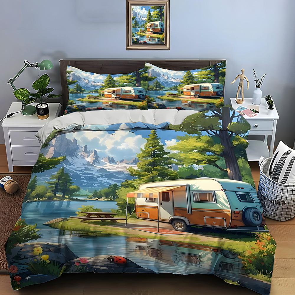 Outdoor camping enthusiasts Print Bedding Set Duvet Cover 1 Duvet Cover 2 Pillowcases Adult and Children Bedding Set Luxury Gift