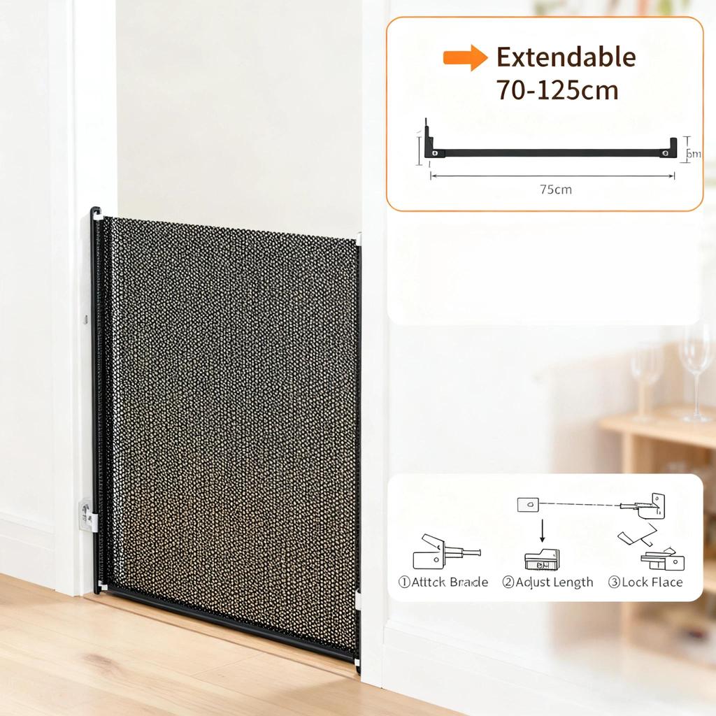 Retractable Cat Gate Anti-Jump Pet Fence - Adjustable Indoor Barrier for Cats with Walk-Through Door