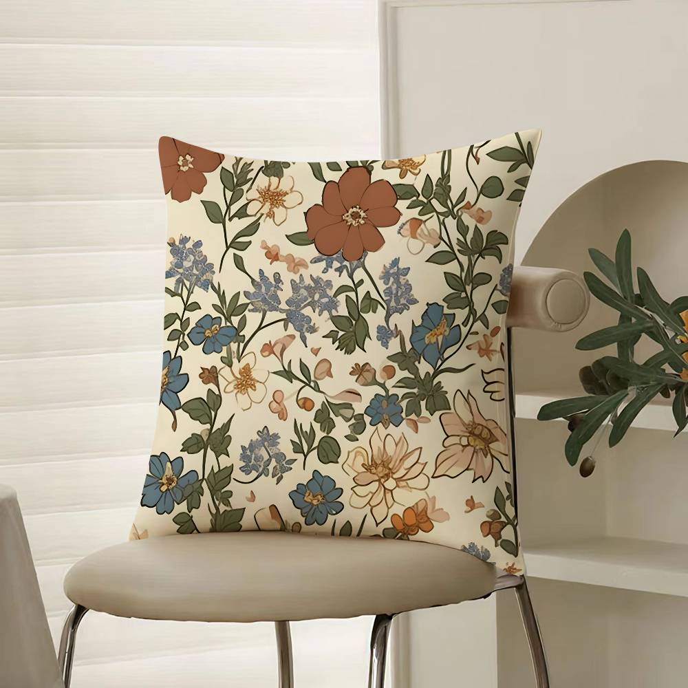 Retro Floral Classical Elegant Style Pillow Case Comfort Sofa Bed Silky Elegant Invisible Zipper Decorative Cushion Cover