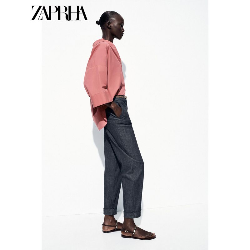 Zaprha 2025 Summer New Fashion Mid-Waist Curling Trousers Woven Belt Denim Casual Pants 2194406